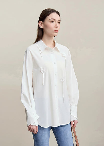 Amii All Cotton Women's Shirt 2026 Spring New Commuter Lapel Handmade Three-dimensional Flower Shirt Women's Loose Top 12641009 Loran