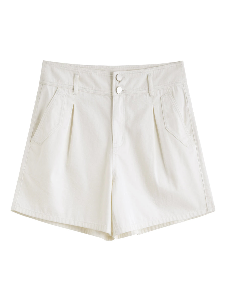 Plus Size High-Waist Pleated Denim Shorts