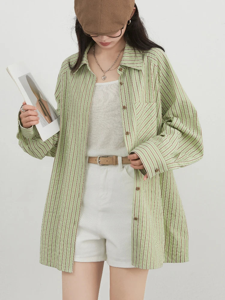 Women’s Oversized Striped Blouse Casual Spring Shirt Loran