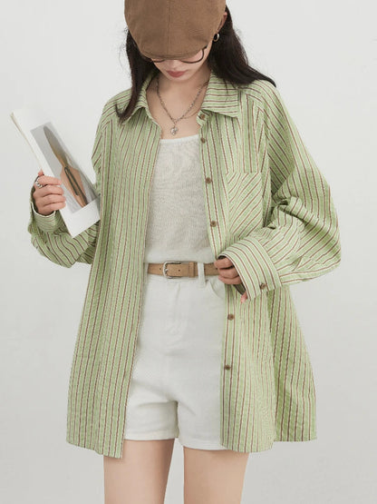 Women’s Oversized Striped Blouse Casual Spring Shirt Loran