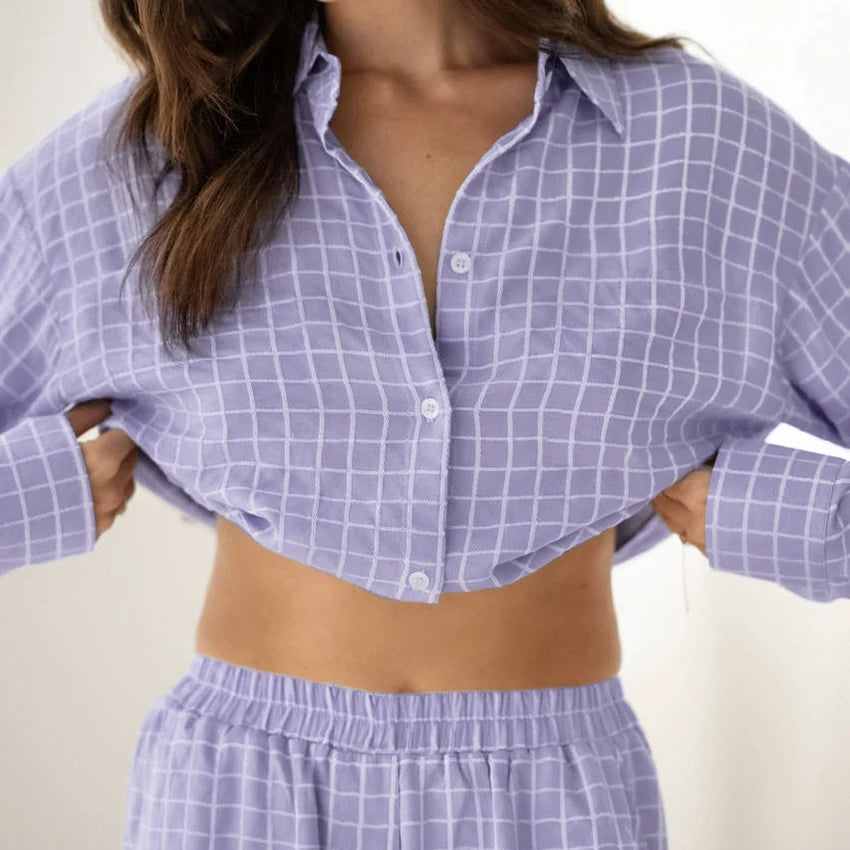 Autumn Purple Plaid Pajama Set 2-Piece Long Sleeve Loran
