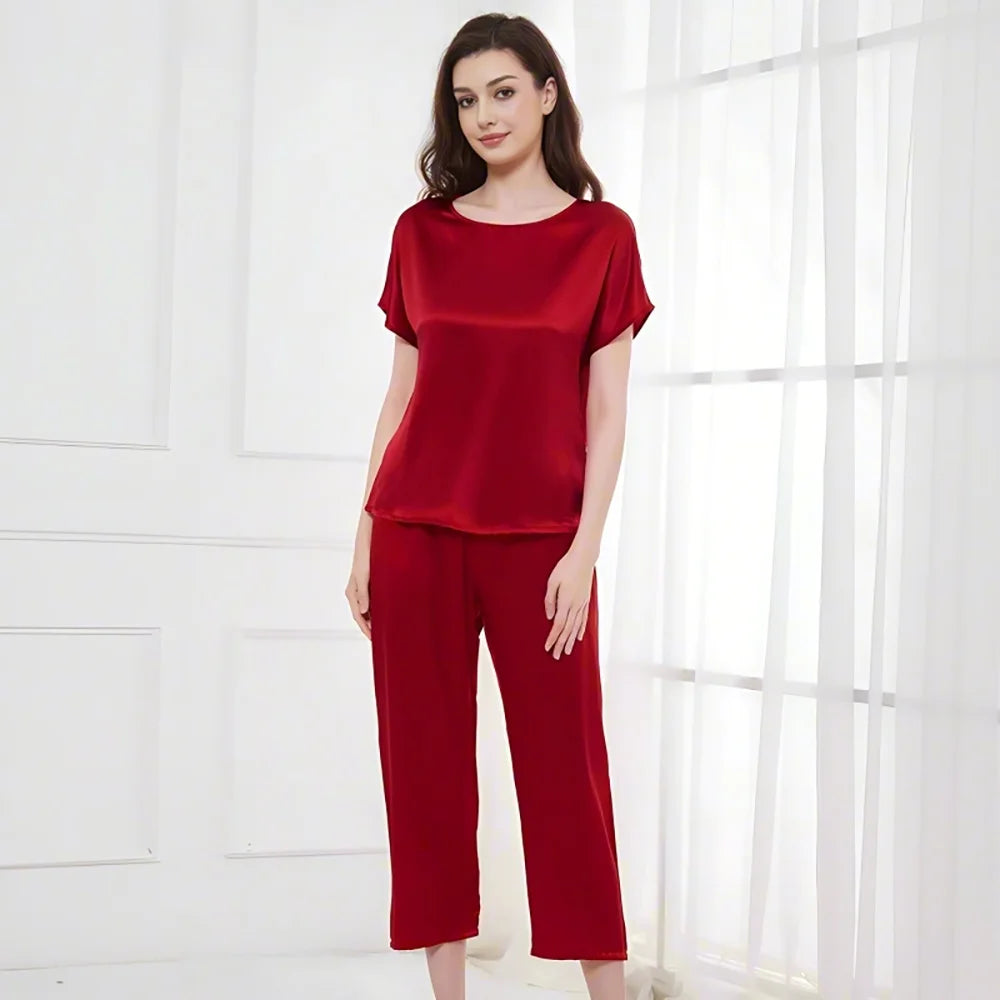 Women’s Mulberry Silk Capri Pajama Set 2-Piece Sleepwear