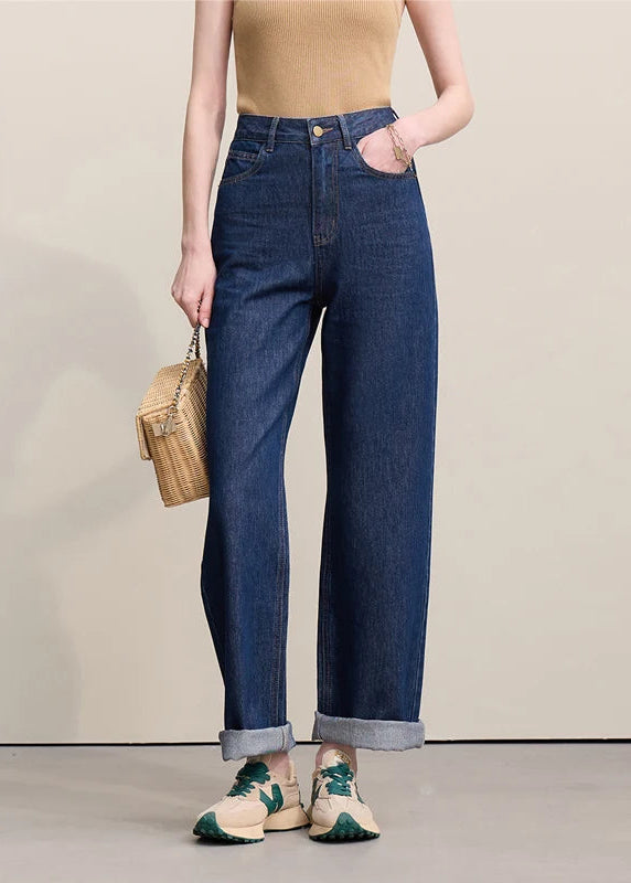 Amii Women's Jeans 2026 Spring New Casual Letter Embossed Cotton Denim Trousers Women's Retro Versatile Straight Pants 12641115 Loran