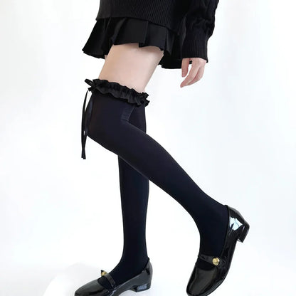 Women's Sweet Lace Bow Thigh High Stockings