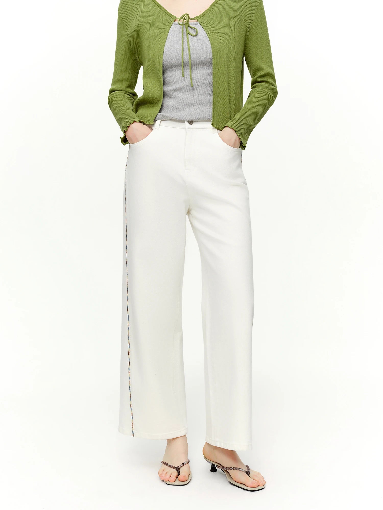 DUSHU 2026 Spring Women's Color Block Embroidered Straight Leg Jeans with Two Length Feature, Mix Match Patchwork Denim Pants Loran