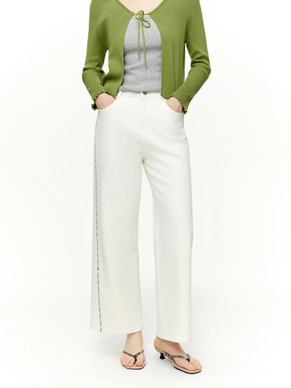 DUSHU 2026 Spring Women's Color Block Embroidered Straight Leg Jeans with Two Length Feature, Mix Match Patchwork Denim Pants Loran