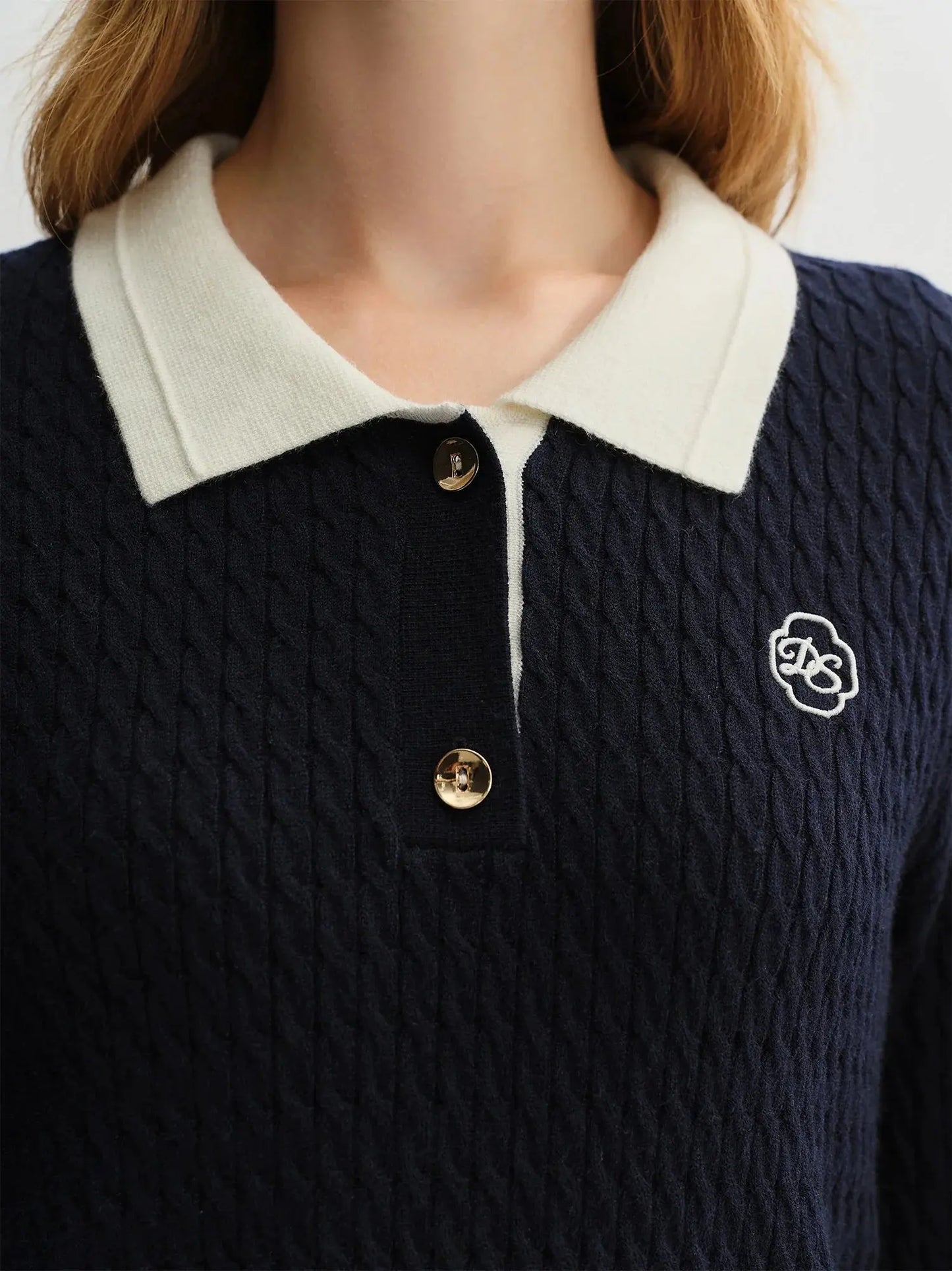 Relaxed Fit Textured Rib-Collar Knit Top - Loran