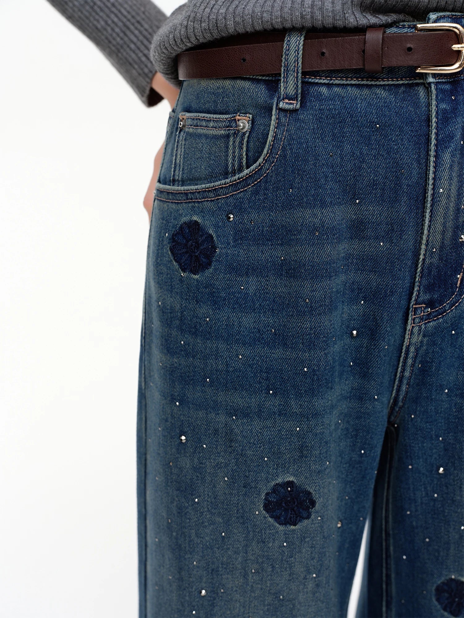 Vintage Straight-Leg Jeans Slim Fit Floor-Length Denim Loran