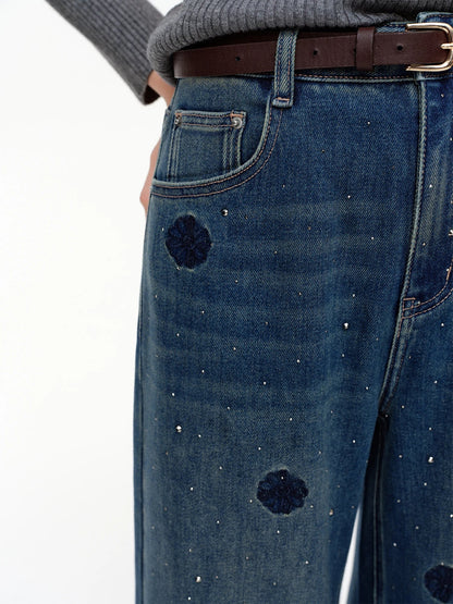 Vintage Straight-Leg Jeans Slim Fit Floor-Length Denim Loran