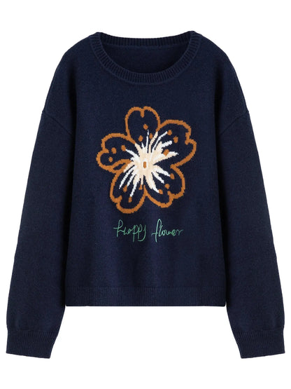 Women's Plus: Floral Knit Winter Pullover - Loran