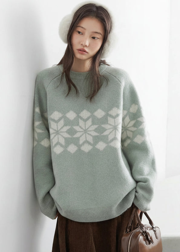 Snowflake Round Neck Knitted Pullover - Winter Jumper Loran