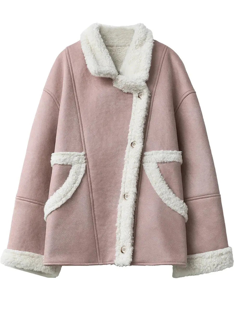 Chic Faux Fur Trim Single-Breasted Coat - Loran