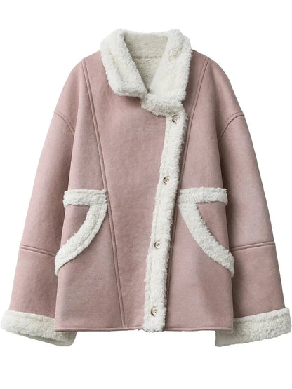 Chic Faux Fur Trim Single-Breasted Coat - Loran