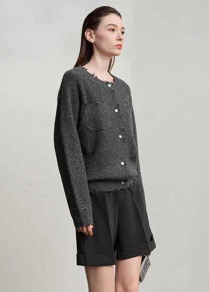 AMII Women's Sweater 2025 Autumn New Elegant Solid Knitted Cardigan Women's Round Neck Long Sleeves Versatile Top Female12513009 Loran