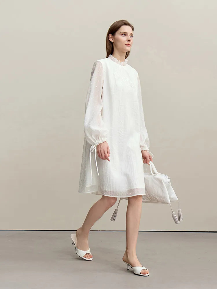 Spring Ruffled Embroidery Elegant Loose Fit Dress