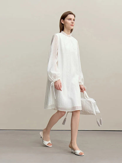 Spring Ruffled Embroidery Elegant Loose Fit Dress