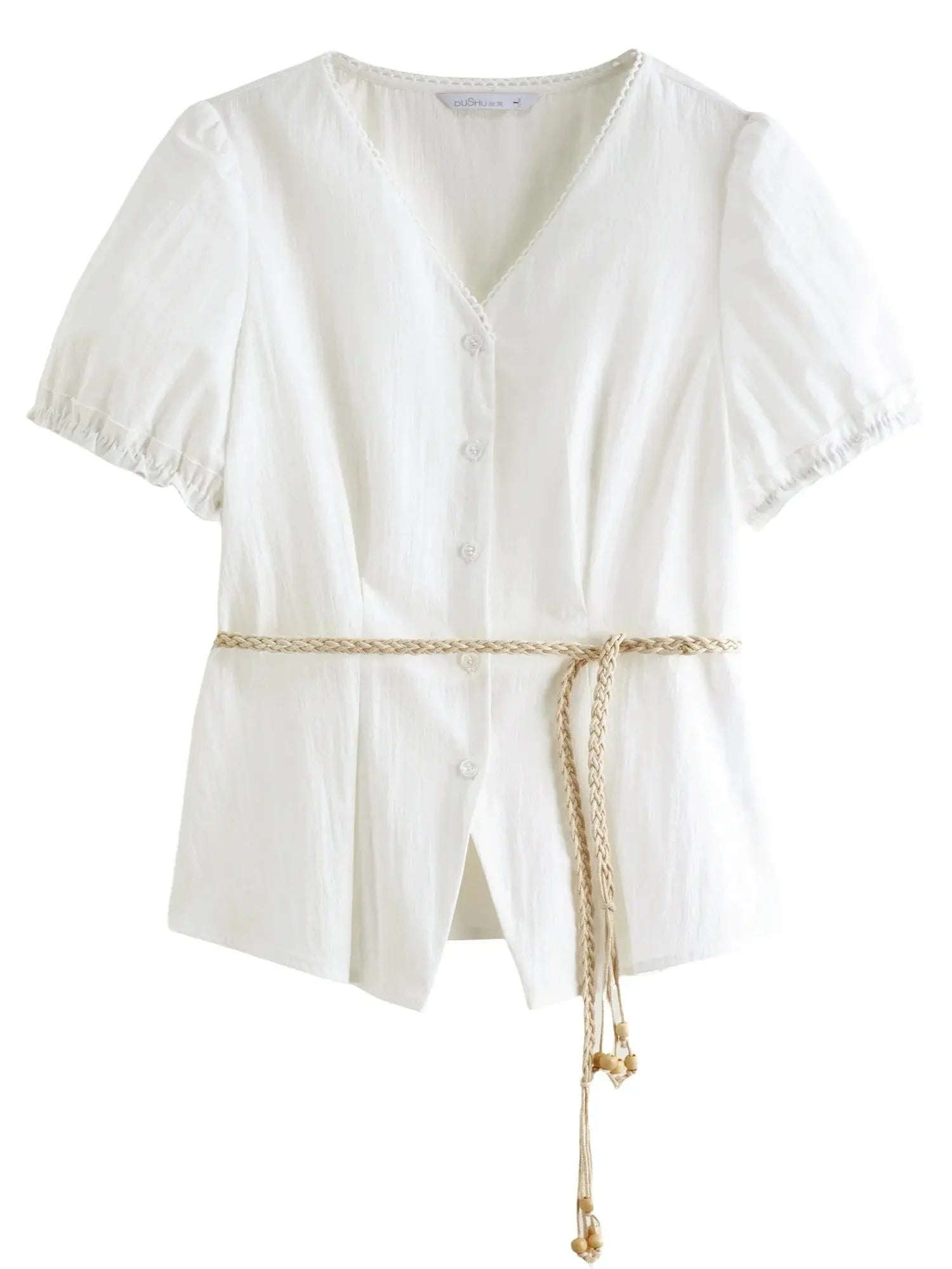 Summer V-Neck Top with Textured Pleats LORAN STORE