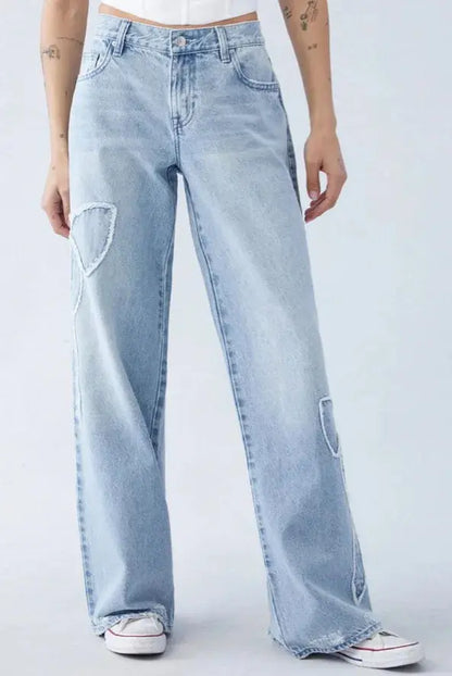 Vintage Wide-Leg Denim with Bow Embroidery - Loran