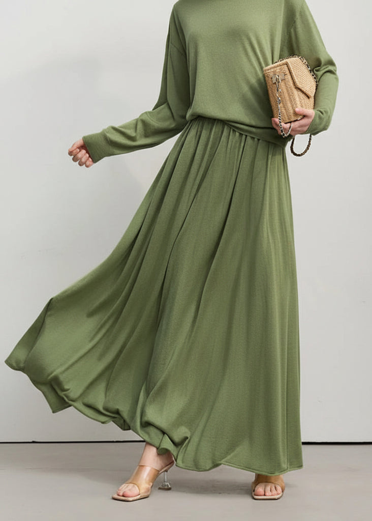 Amii Long Skirt 2026 Spring New Minimalist Wool Knitted Sweater Long A-Line Skirt Casual Solid Women's Long Sleeve Top 12651009 Loran