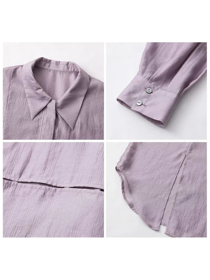 CHIC VEN Women Thin Shirt Long Sleeve Casual Loose Slightly Transparent Cool Blouses Woman Solid Design Female Top Summer 2024 Loran