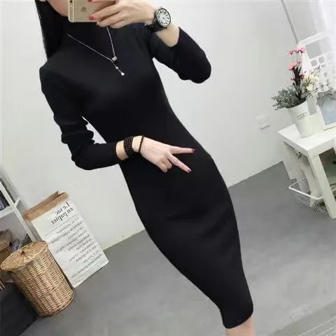 Elegant Slim Turtleneck Mid-length Knitted Dresses - 3IN SMART Shop  #