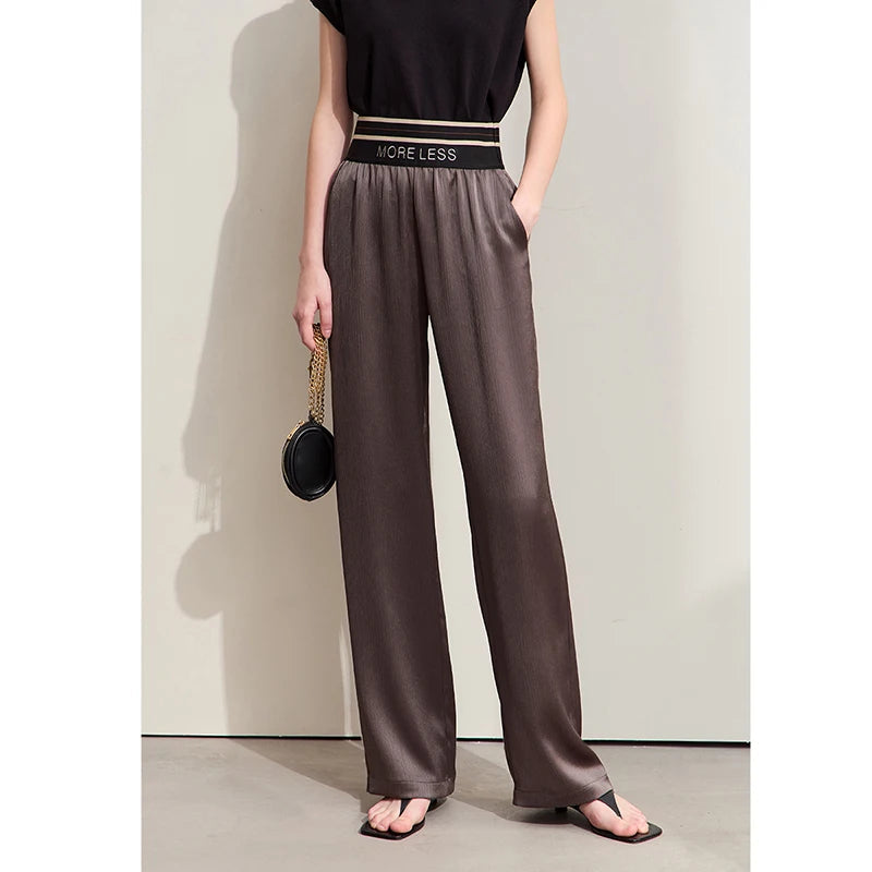Amii Minimalism 2024 Women Wide-leg Casual Pants Summer New Letter Embroidery Rubber Band Waist Fashion Female Trousers 12422121 Loran