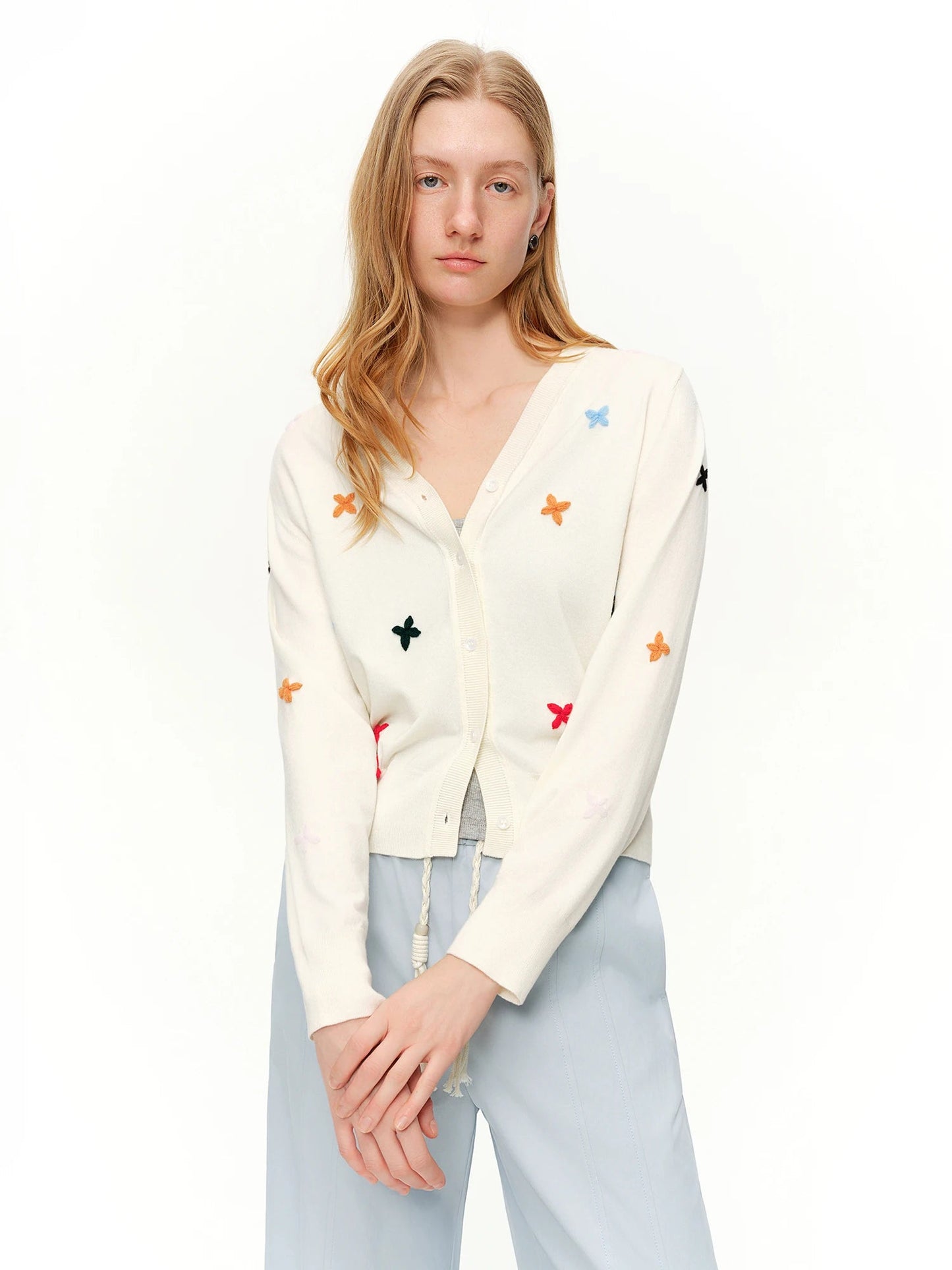 DUSHU 2026 Spring Women's Crochet Floral V-Neck Knit Cardigan, Y2K Lace Open Front Cover Up, Fresh Spring Lightweight Jacket Loran