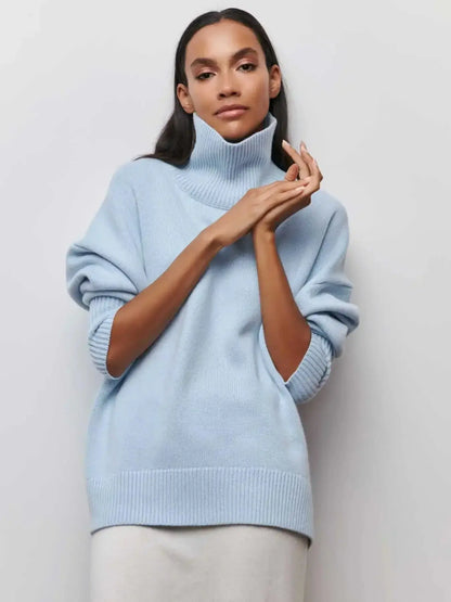 Elegant Oversized Black Turtleneck Sweater for Women - Loran