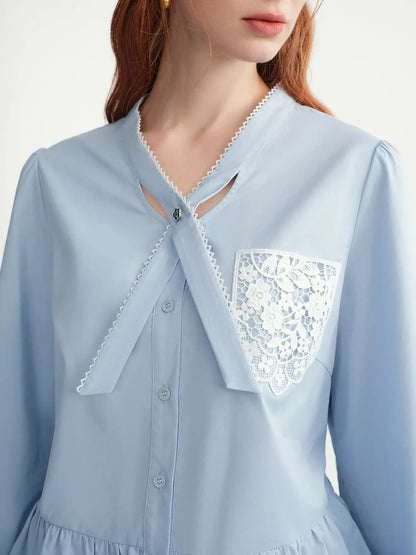Women's Plus-Size Relaxed Winter Shirt with Lace Collar & Patch Pocket - Loran