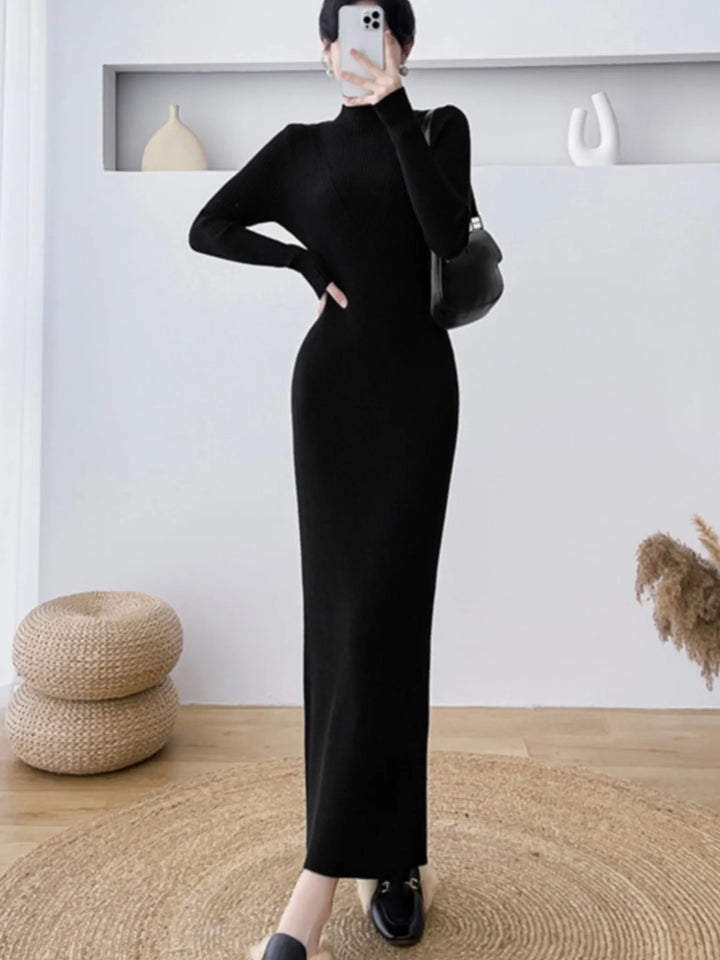 Elegant Slim Ribbed Knitted Dress Women's Casual Long Sleeve - 3IN SMART Shop  #