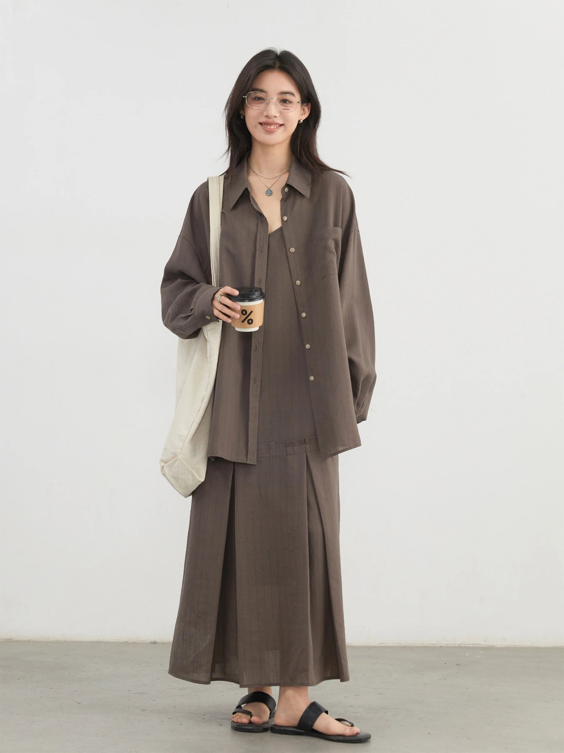 Women’s 2-Piece Striped Dress Set Casual Shirt & Camisole Loran