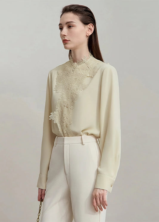 AMII Women's Shirt 2025 Autumn Blouse Lace Splicing Loose Long Sleeve Chiffon Blouse Elegant Ladies Tops Woman Clothing 12543063 Loran