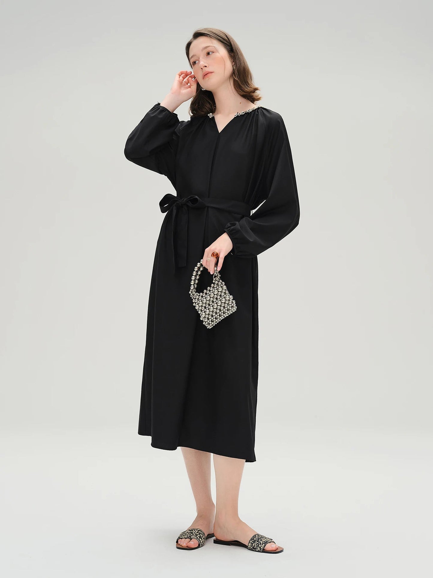 Plus Size Black Autumn Dress Casual Commuter Style Loran