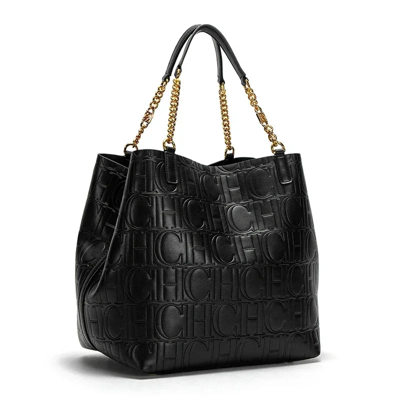CH Embossed Leather Tote Bag Ideal Office & Daily Commute