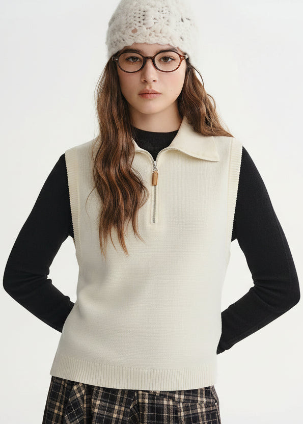 Lapel Knit Vest Chic Button-Up Spring Waistcoat Loran