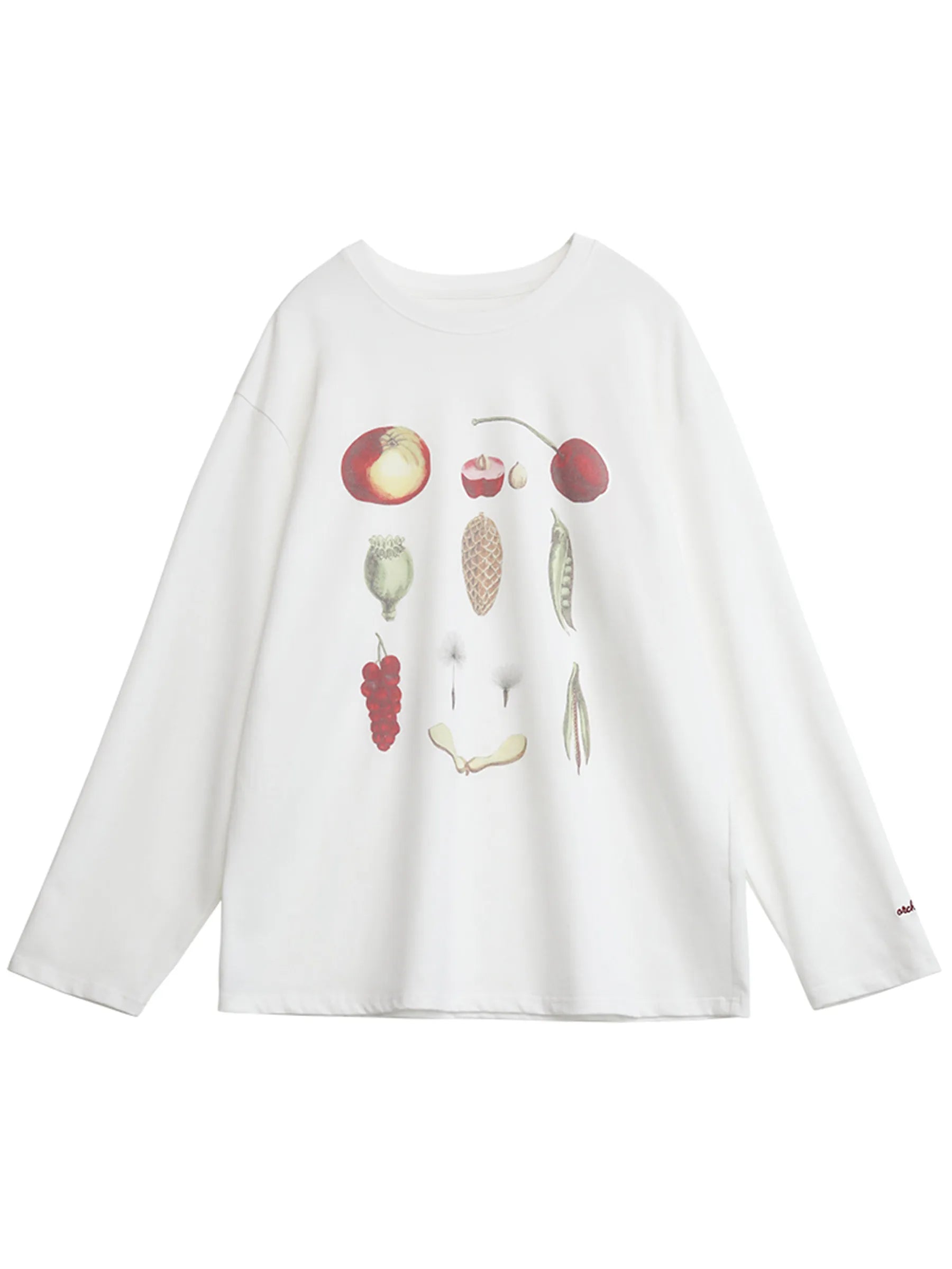 Floral & Fruit Print Long Sleeve T-Shirt Cotton Tee Loran