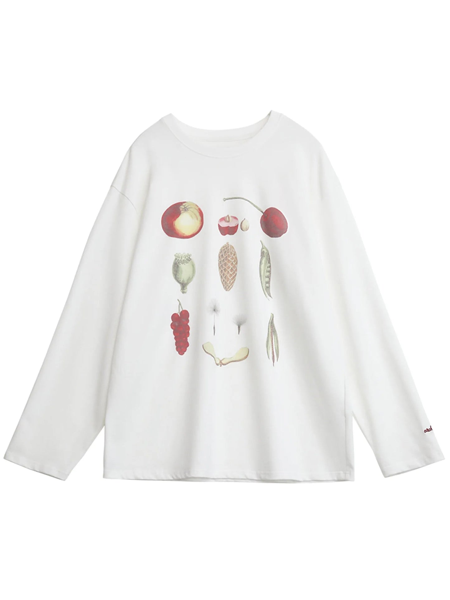 Floral & Fruit Print Long Sleeve T-Shirt Cotton Tee Loran