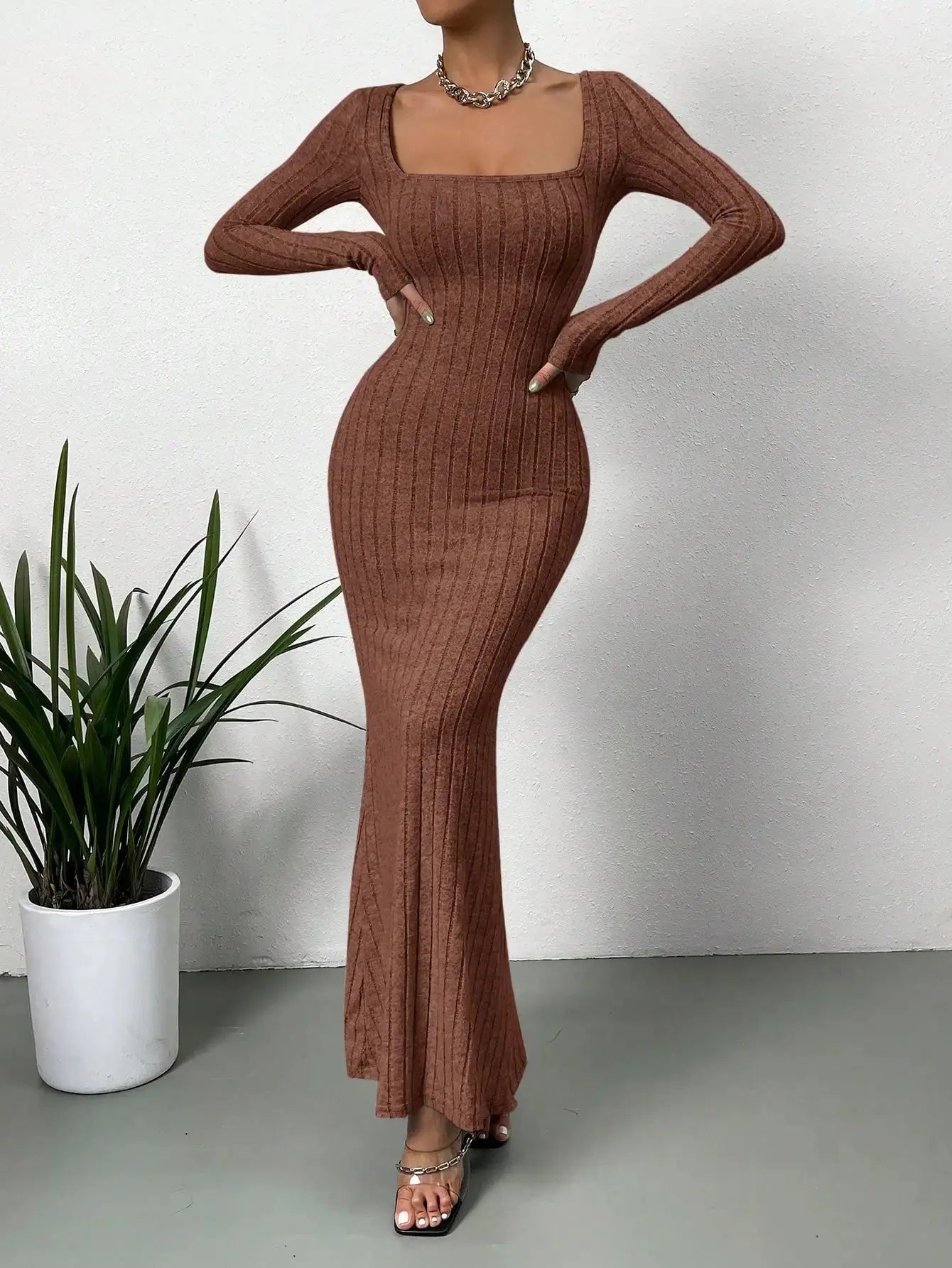 Women's Square-Neck Knit Dress - Loran