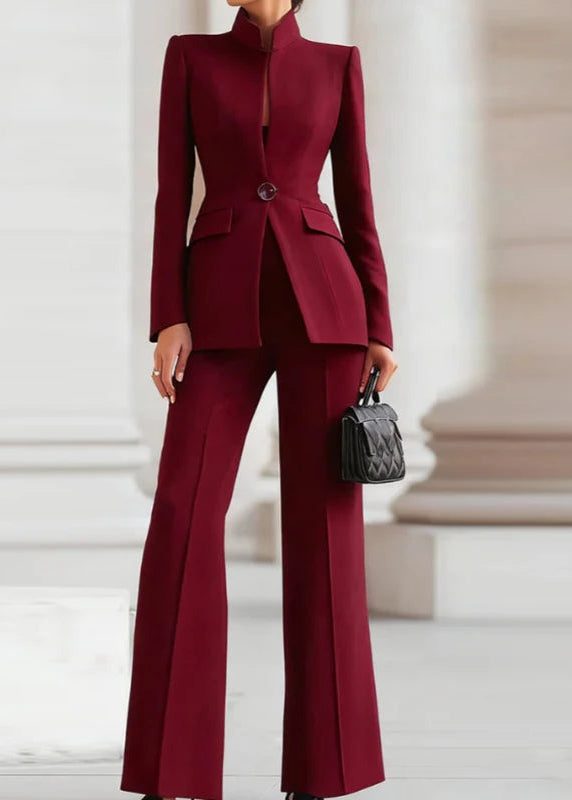 Elegant Long Sleeved Blazer+Pants Suit Autumn Simple Solid Color Commuting Outfit Women's Temperament Slim Fit Professional Set Loran