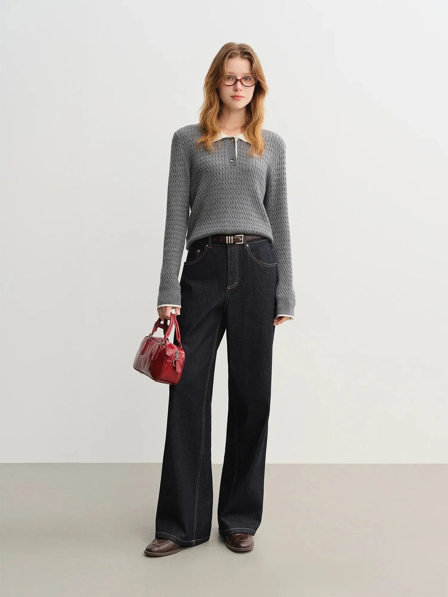 Relaxed Fit Textured Rib-Collar Knit Top - Loran