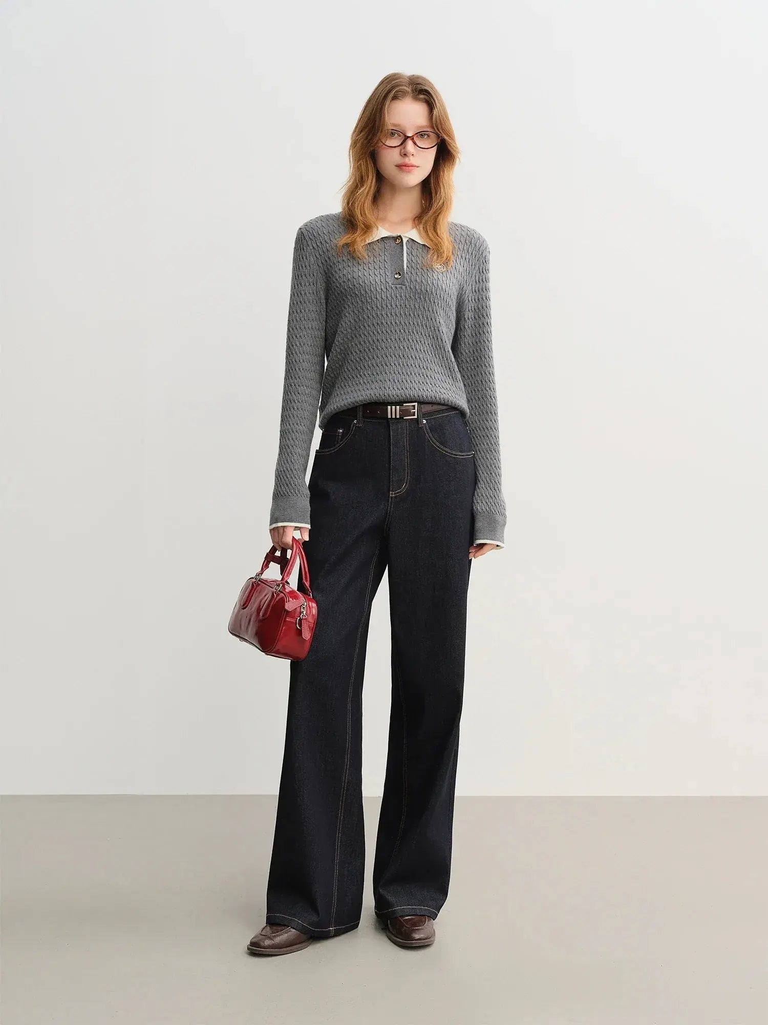 Relaxed Fit Textured Rib-Collar Knit Top - Loran