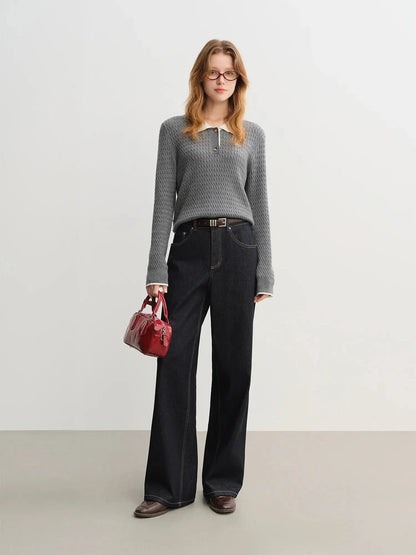 Relaxed Fit Textured Rib-Collar Knit Top - Loran