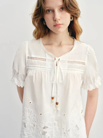 Plus-Size Elegant Cut-Out Embroidery Skirt and Blouse Set - Loran