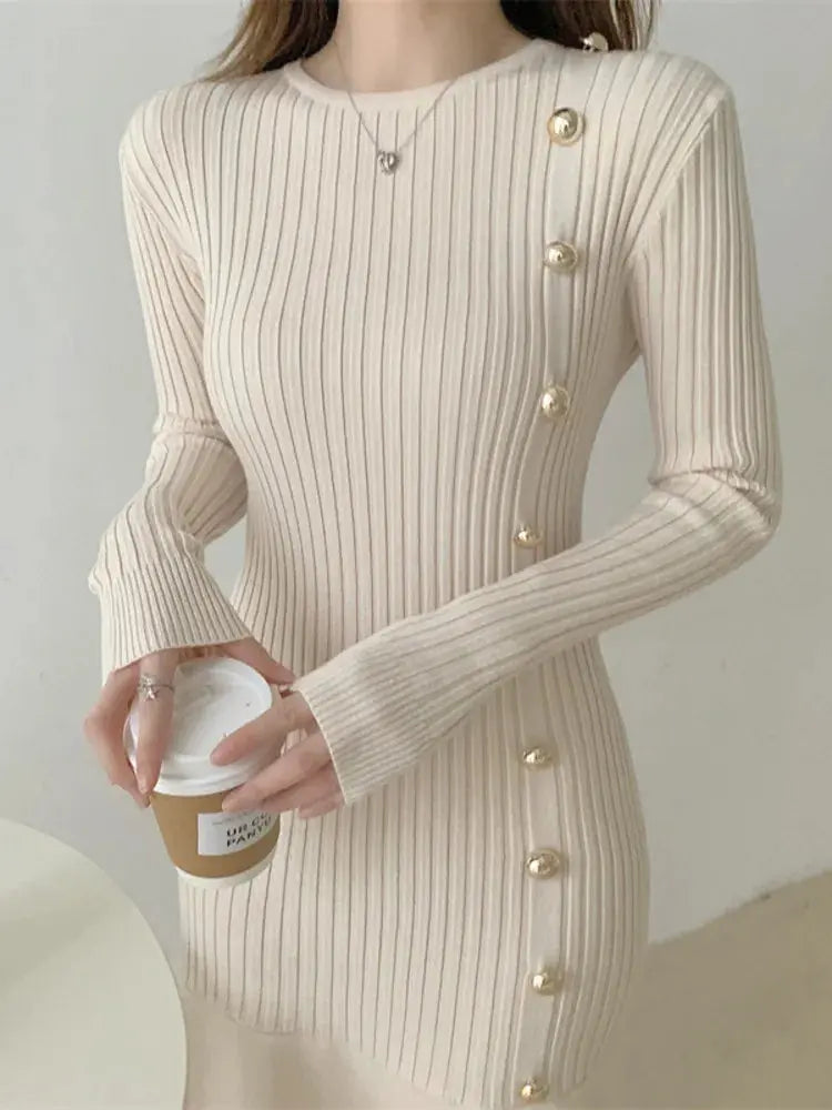 Elegant Vintage Knit Sweater Dress for Autumn/Winter - Loran