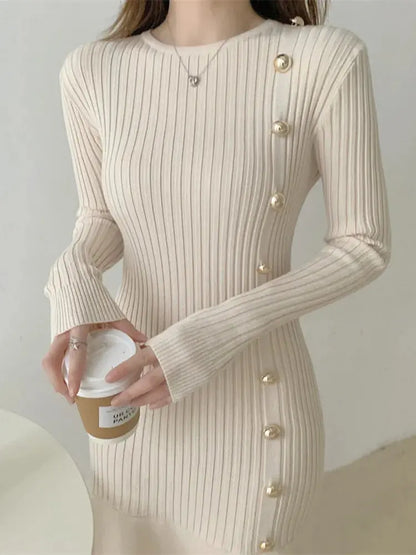 Elegant Vintage Knit Sweater Dress for Autumn/Winter - Loran
