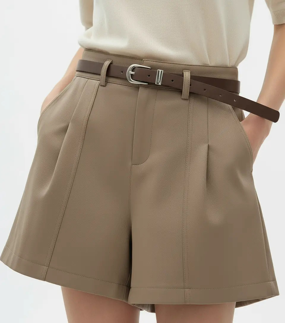 Vintage-Inspired Solid High-Waist A-Line Shorts - Loran