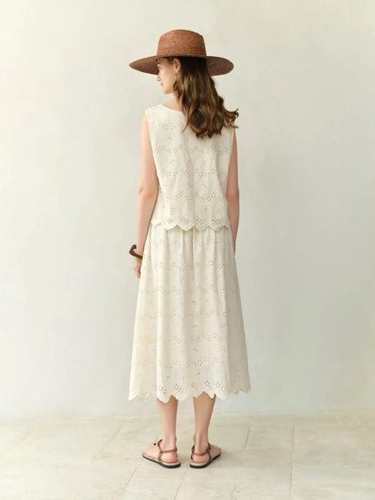 Textured Midi Skirt & Tank in Ivory LORAN STORE