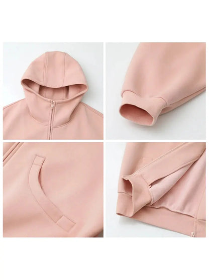 Plush Lined Oversize Coat with Double Zipper - Loran