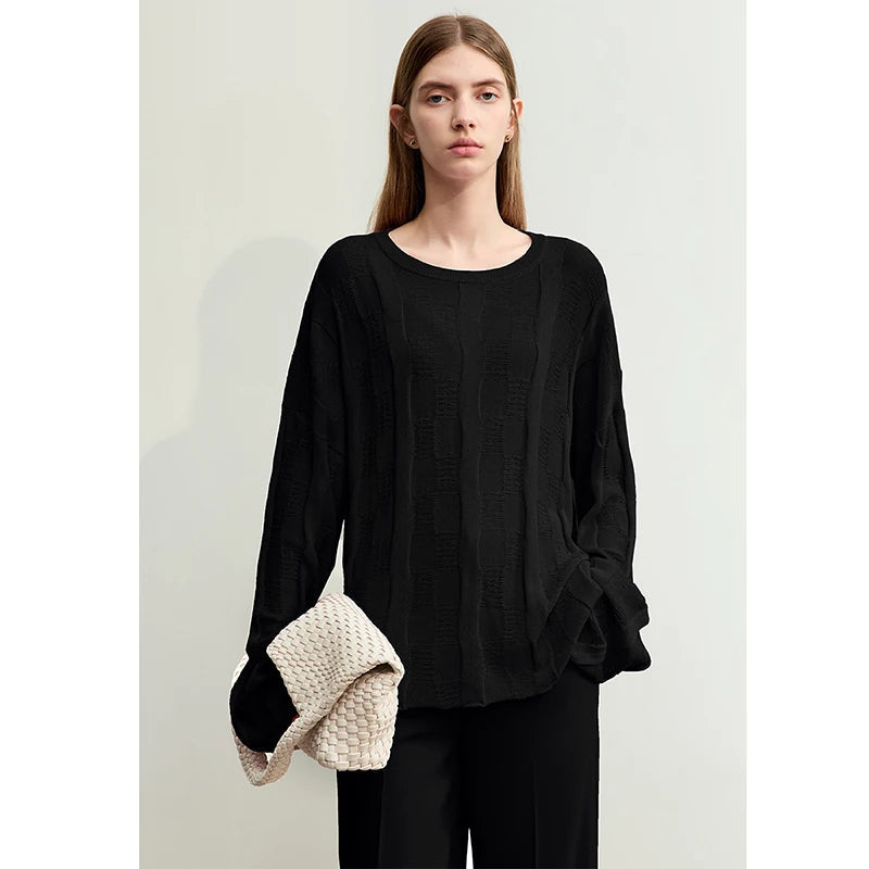 AMII Minimalism Knit Sweaters Women 2025 Spring New Round Neck Hollowed Out Dopamine Loose Drop Sleeves Commuter Tops 12451073 Loran