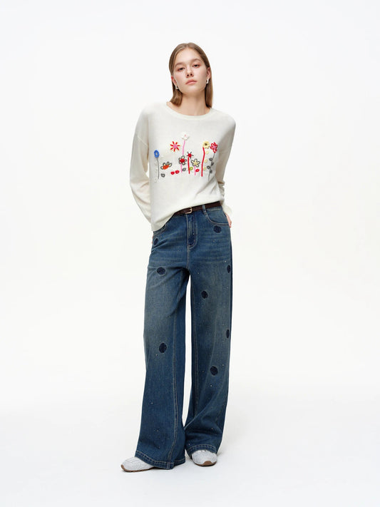 Vintage Straight-Leg Jeans Slim Fit Floor-Length Denim Loran
